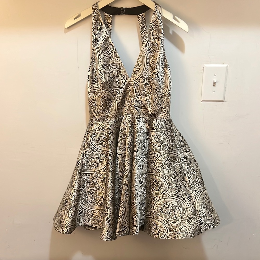 Bebe Gold and Black Vintage Style Cocktail Dress NWT